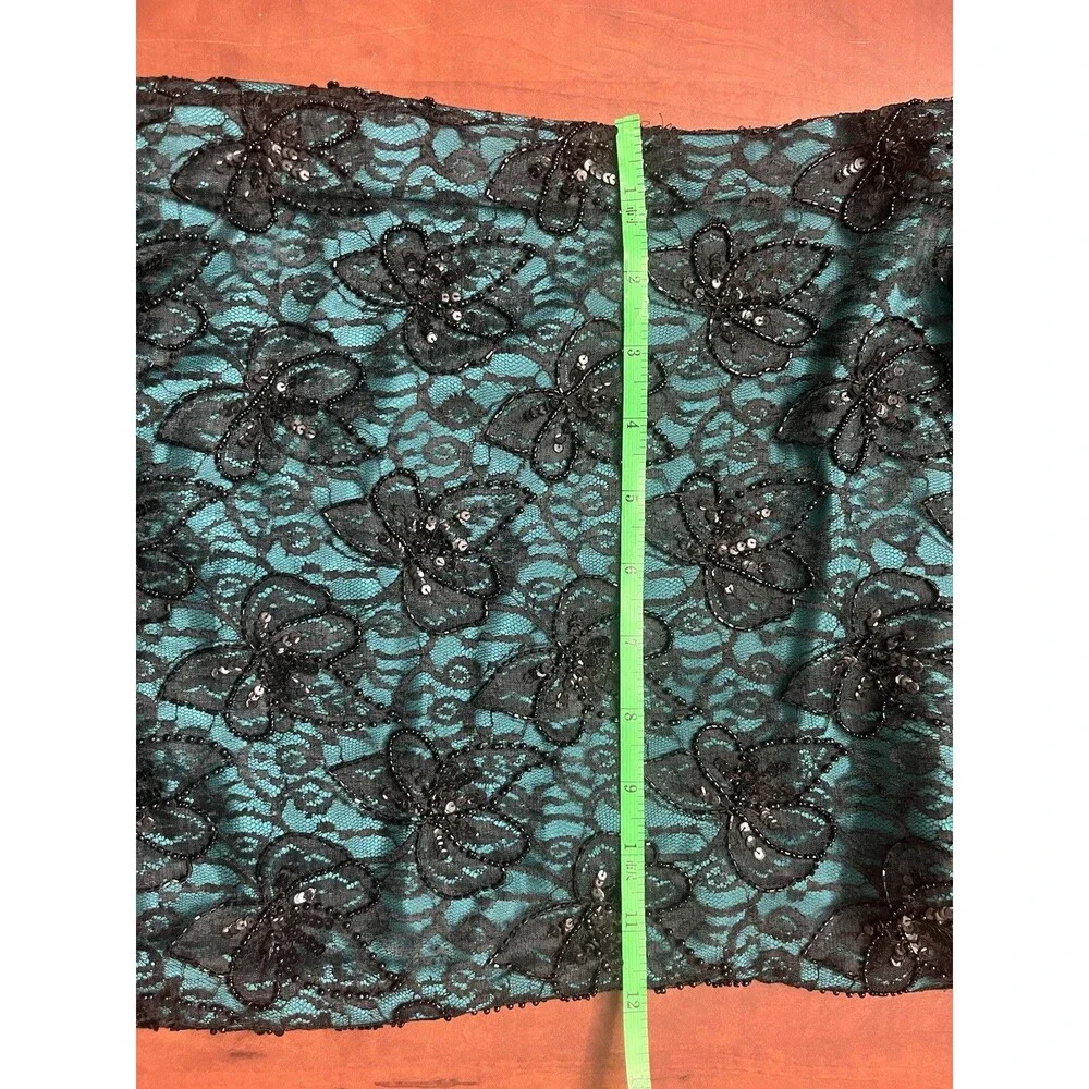 Vintage Brilliante by J.A. Black Silk Beaded with Emerald Green Evening Gown. - Picture 8 of 11